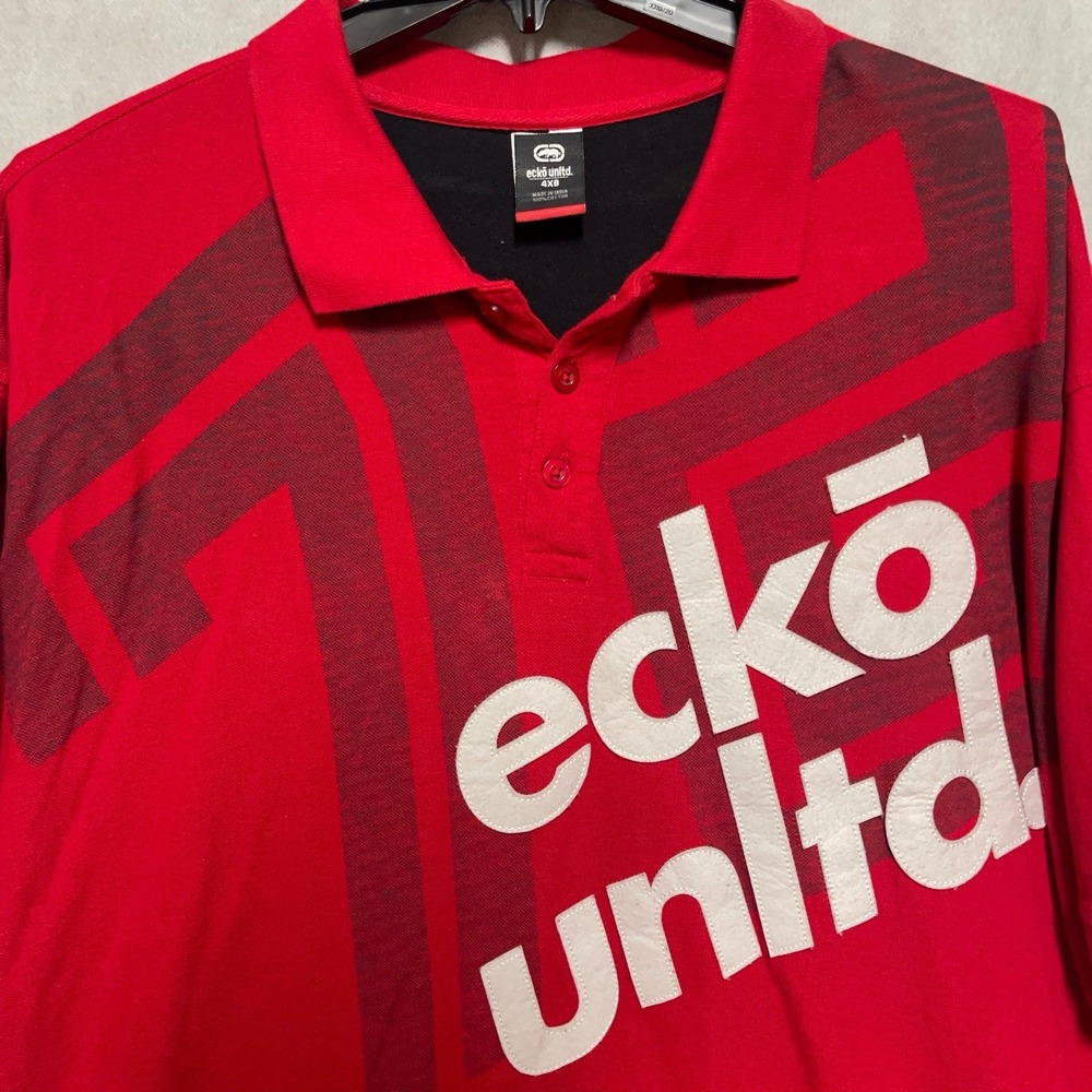VTG Ecko Unltd Polo Shirt Men‎ 4XB 4XL Big Tall Red Graphic Spell Out Embroidery